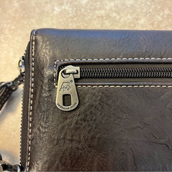 American Bling Embroidered Aztec Phone Wallet/Crossbody Dark Brown Turquoise - Picture 5 of 12